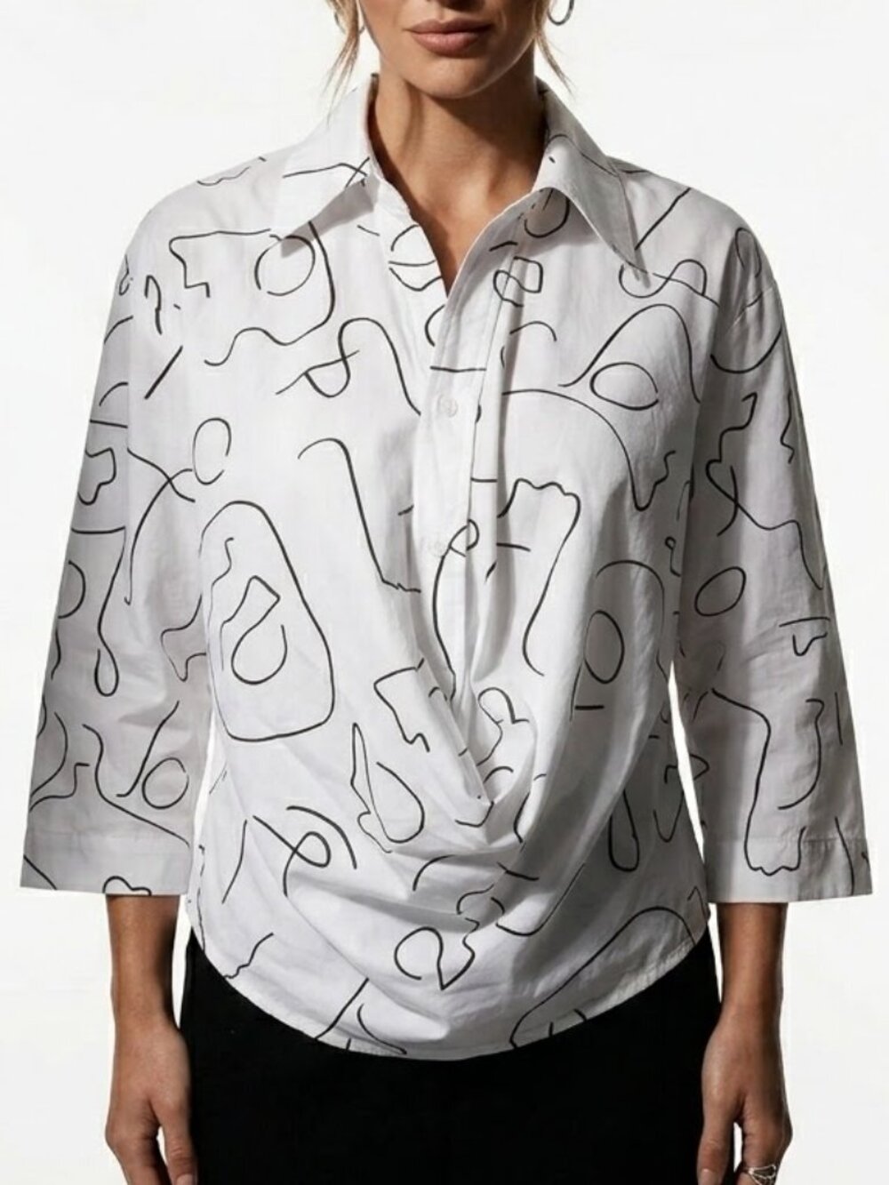 LIVE 4 TRUTH Avant Garde Abstract Face Print Cropped Button Up Shirt Blouse M